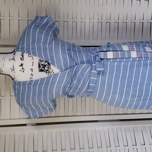 Marine Layer blue striped short sleeves wrap dress M